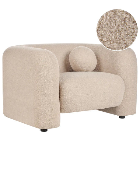 Armchair Beige Boucle Fabric Soft Nubby with Extra Throw Cushions Retro Glam Art Decor Living Room Beliani