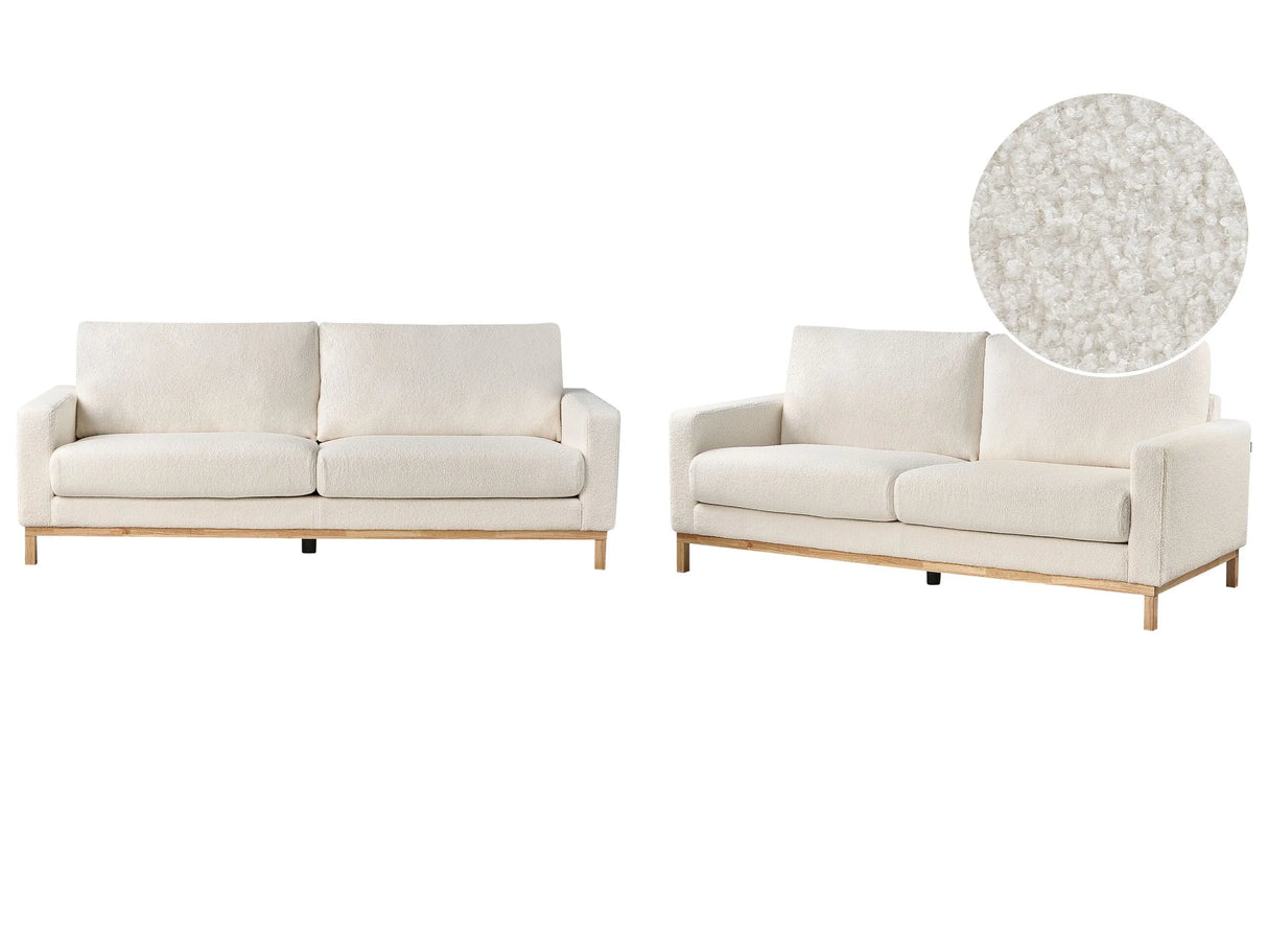 Living Room Set White Boucle 2 Seater 3 Seater Modern Style Light Wood Legs Beliani