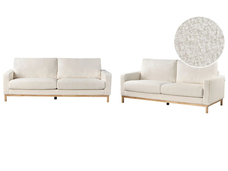Living Room Set White Boucle 2 Seater 3 Seater Modern Style Light Wood Legs Beliani