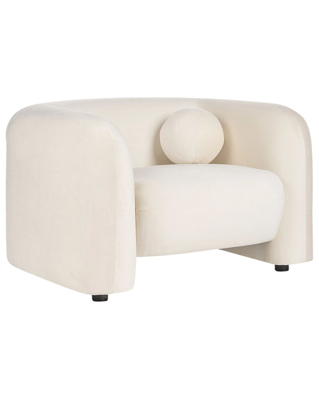 Armchair Off-White Velvet Fabric Soft Nubby with Extra Throw Cushions Retro Glam Art Decor Living Room Beliani