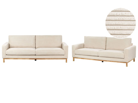 Living Room Set Light Beige Cord 2 Seater 3 Seater Modern Style Light Wood Legs Beliani
