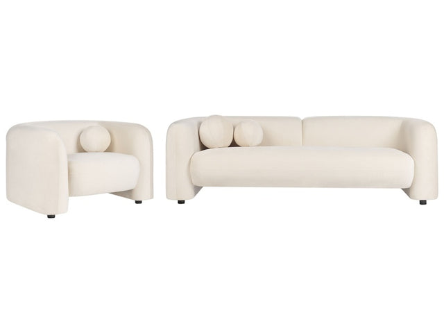 4 Seater Living Room Set Off-White Velvet Fabric Sofa Armchair with Extra Throw Cushions Retro Glam Art Decor Style Beliani