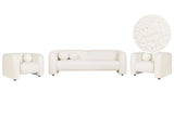 5 Seater Living Room Set White Boucle Fabric Sofa Armchair with Extra Throw Cushions Retro Glam Art Decor Style Beliani