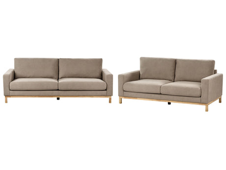 Living Room Set Taupe Fabric 2 Seater 3 Seater Modern Style Light Wood Legs Beliani