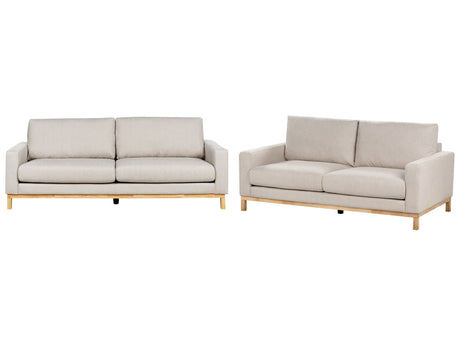 Living Room Set Beige Fabric 2 Seater 3 Seater Modern Style Light Wood Legs Beliani