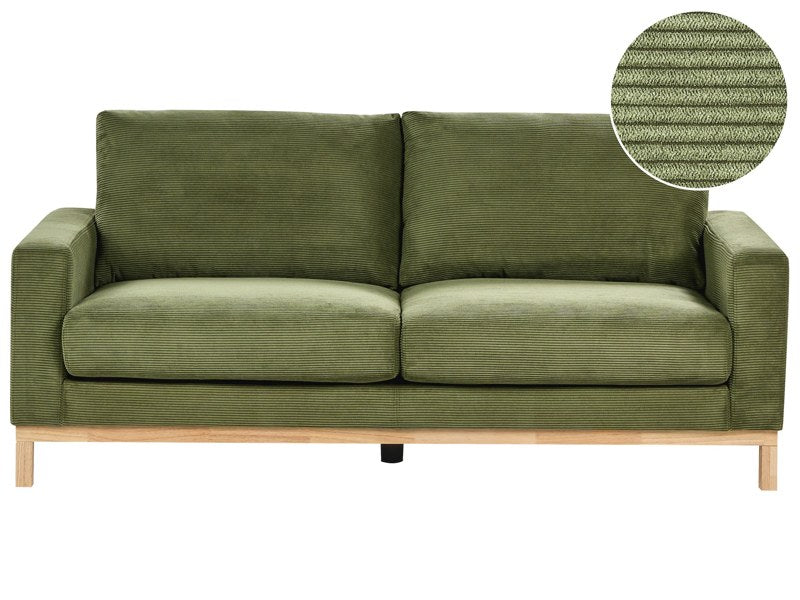 2 Seater Sofa Green Cord Living Room Modern Style Light Wood Legs Beliani