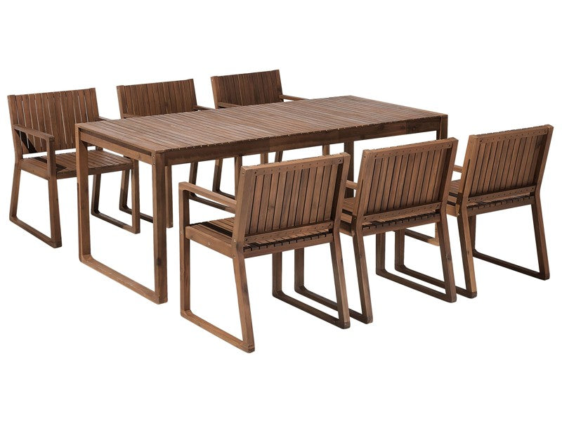 Garden Dining Set Dark Acacia Wood Table 6 Chairs Rustic Style Beliani