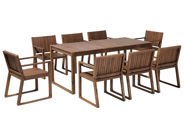 Garden Dining Set Dark Acacia Wood Table 8 Chairs Rustic Style Beliani