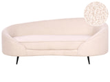 Sofa Light Beige Boucle Fabric Glamour Curved Retro Styled 3 Seater with Black Metallic Legs Beliani