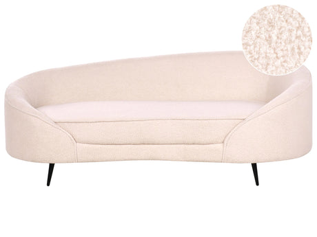 Sofa Light Beige Boucle Fabric Glamour Curved Retro Styled 3 Seater with Black Metallic Legs Beliani