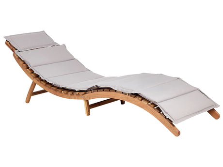 Sun Lounger Light Acacia Wood Grey Cushion Slatted Design Folding Feature Curved Shape Garden Patio Balcony Beliani