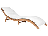 Sun Lounger Light Acacia Wood White Cushion Slatted Design Folding Feature Curved Shape Garden Patio Balcony Beliani