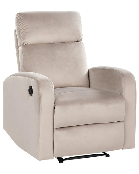 Electric Recliner Armchair Beige Velvet Upholstered Single Seat Modern Design Relax Function Beliani