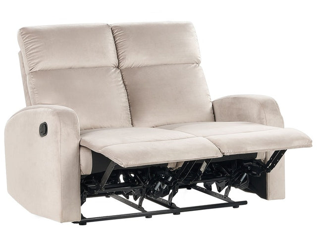 Manual Recliner Sofa Beige Velvet Upholstered 2 Seater Couch Modern Design Relax Function Beliani