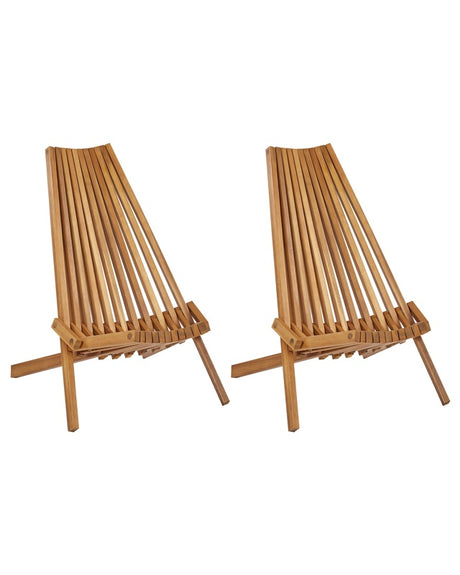 Set of 2 Garden Chairs Light Acacia Wood Outdoor Foldable Bistro Seat Rustic Modern Style Beliani