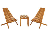 3 Piece Bistro Set Light Solid Acacia 2 Folding Chairs and Tea Table Slatted Design Beliani