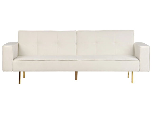 Sofa Bed Off-White Velvet 3 Seater Modern Track Arms Beliani