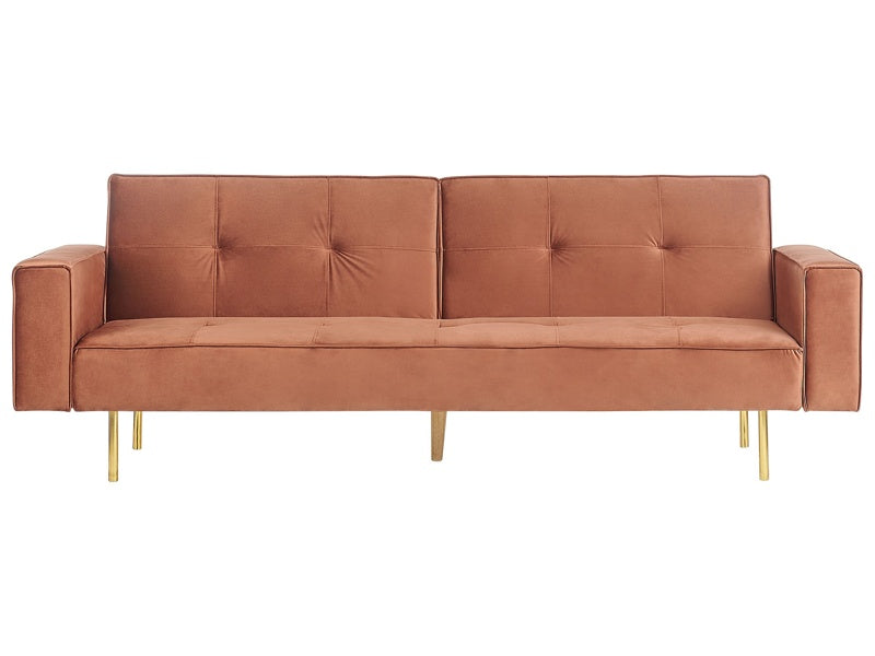 Sofa Bed Golden Brown Velvet 3 Seater Modern Track Arms Beliani