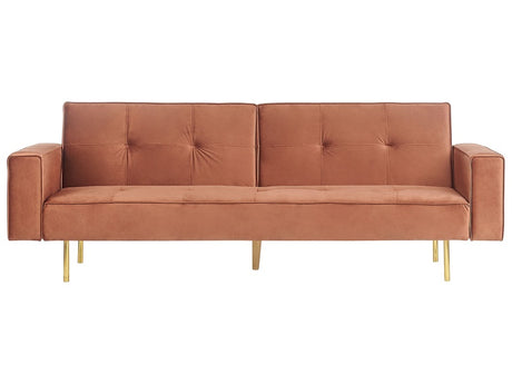 Sofa Bed Golden Brown Velvet 3 Seater Modern Track Arms Beliani