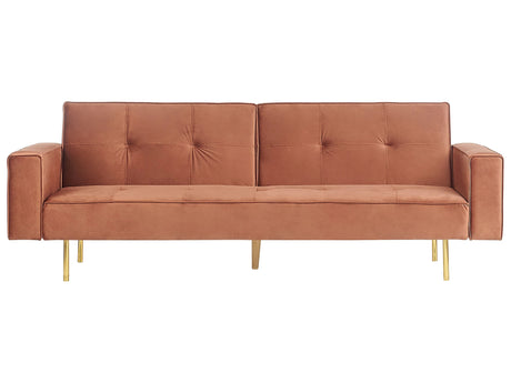 Sofa Bed Golden Brown Velvet 3 Seater Modern Track Arms Beliani