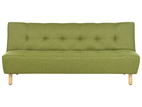 Sofa Bed Green Fabric Upholstery Light Wood Legs 3 Seater Scandinavian Style Beliani