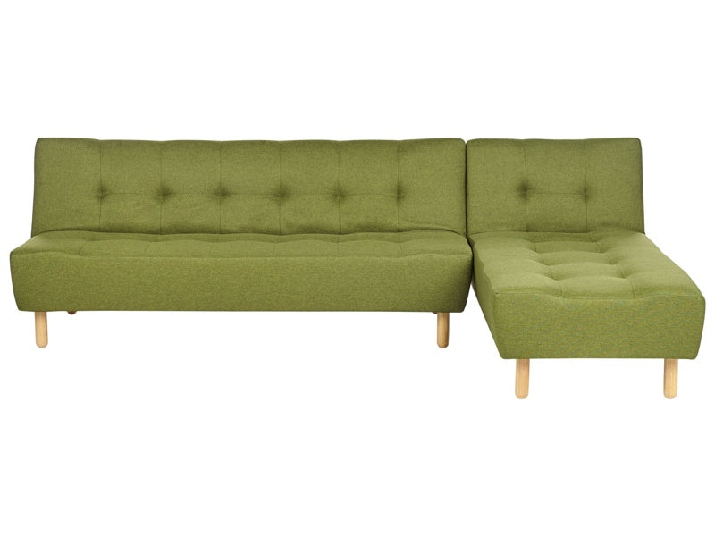 Corner Sofa Green Fabric Upholstery Light Wood Legs Left Hand Chaise Longue 4 Seater Beliani