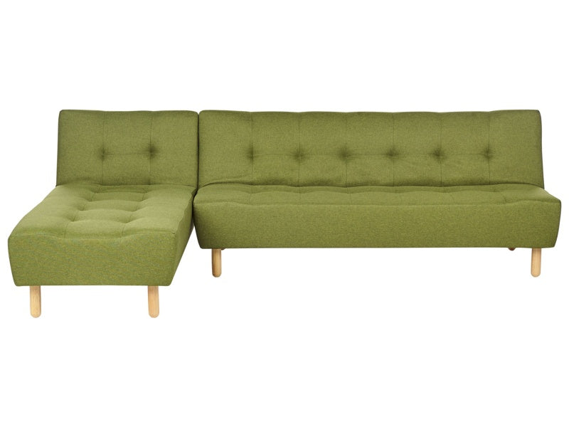 Corner Sofa Green Fabric Upholstery Light Wood Legs Right Hand Chaise Longue 4 Seater Beliani