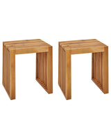 Set of 2 Garden Stools Light Acacia Wood Garden Modern Rustic Outdoor Beliani