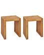 Set of 2 Garden Stools Light Acacia Wood Garden Modern Rustic Outdoor Beliani