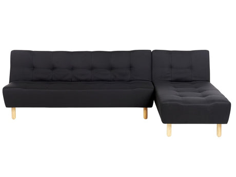 Corner Sofa Black Fabric Upholstery Light Wood Legs Left Hand Chaise Longue 4 Seater Beliani