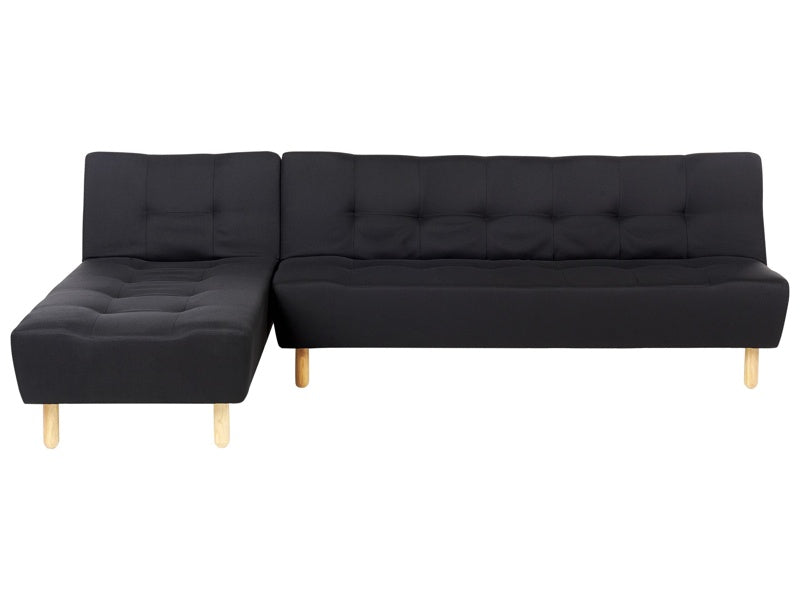 Corner Sofa Black Fabric Upholstery Light Wood Legs Right Hand Chaise Longue 4 Seater Beliani