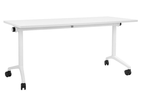 Folding Office Desk White Metal Frame MFC Tabletop 160 x 60 cm Foldable Portable Mobile Table with Casters Modern Design Beliani