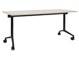 Folding Office Desk Light Wood and Black Metal Frame MFC Tabletop 160 x 60 cm Foldable Portable Mobile Table with Casters Modern Design Beliani