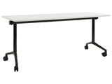 Folding Office Desk White and Black Metal Frame MFC Tabletop 180 x 60 cm Foldable Portable Mobile Table with Casters Modern Design Beliani