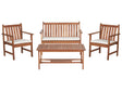 Garden Sofa Set Light Acacia Wood White Cushions 4 Seater Sofa 2 Armchairs with Table Outdoor Conversation Set Beliani