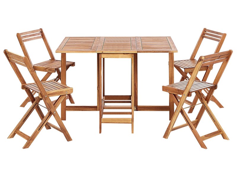 Garden Dining Set 5 Pieces Light Solid Acacia Wood Rectangular Table 4 Chairs Outdoor Foldable Rustic Style Modern Design Beliani