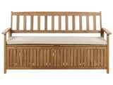 Outdoor Bench with Storage Solid Acacia Wood 3 Seater 160 cm with Taupe Cushion Beliani