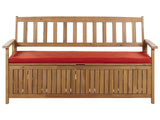 Outdoor Bench with Storage Solid Acacia Wood 3 Seater 160 cm with Red Cushion Beliani