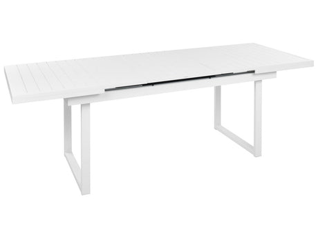 Garden Table White Aluminium 180/240 x 90 cm Extendable Top for 8 People Slatted Top Outdoor Dining Table Beliani