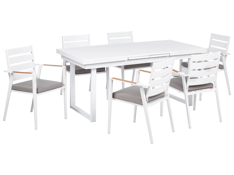 6 Seater Garden Dining Set Grey Aluminium Extending Table Chairs with Seating Pads Outdoor Beliani