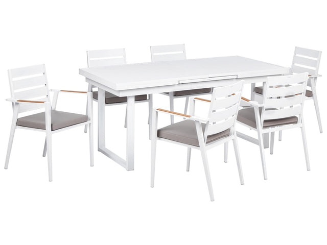 6 Seater Garden Dining Set Grey Aluminium Extending Table Chairs with Seating Pads Outdoor Beliani