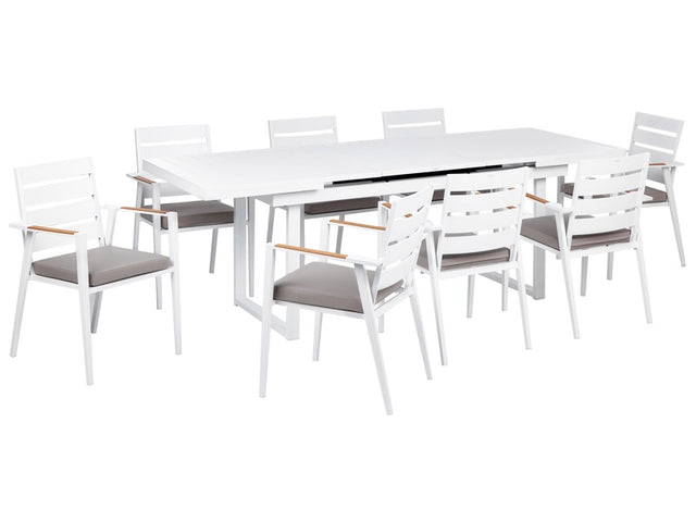 8 Seater Garden Dining Set Grey Aluminium Extending Table Chairs with Seating Pads Outdoor Beliani