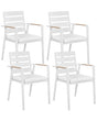 Set of 4 Garden Dining Chairs White Aluminium Frame with Seat Cushions Slatted Backrest Design Modern Beliani