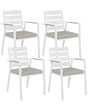 Set of 4 Garden Dining Chairs White Aluminium Frame with Grey Seat Cushions Slatted Backrest Design Modern Beliani