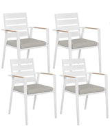 Set of 4 Garden Dining Chairs White Aluminium Frame with Grey Seat Cushions Slatted Backrest Design Modern Beliani