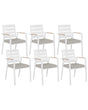 Set of 6 Garden Dining Chairs White Aluminium Frame with Grey Seat Cushions Slatted Backrest Design Modern Beliani