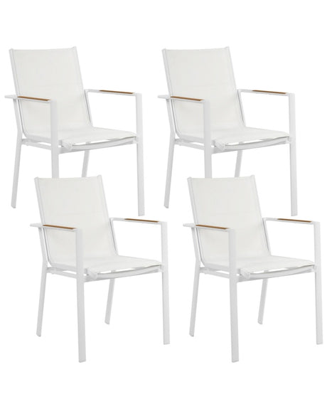 Set of 4 Garden Dining Chairs White Aluminium Frame Synthetic Material Outdoor Modern Design Beliani