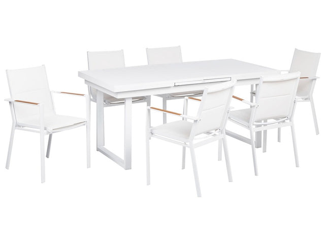 6 Seater Garden Dining Set White Aluminium Extending Table Chairs Outdoor Modern Design Beliani