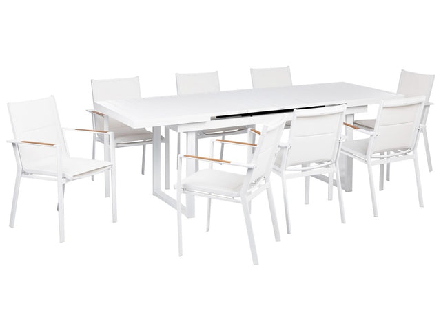 8 Seater Garden Dining Set White Aluminium Extending Table Chairs Outdoor Modern Design Beliani