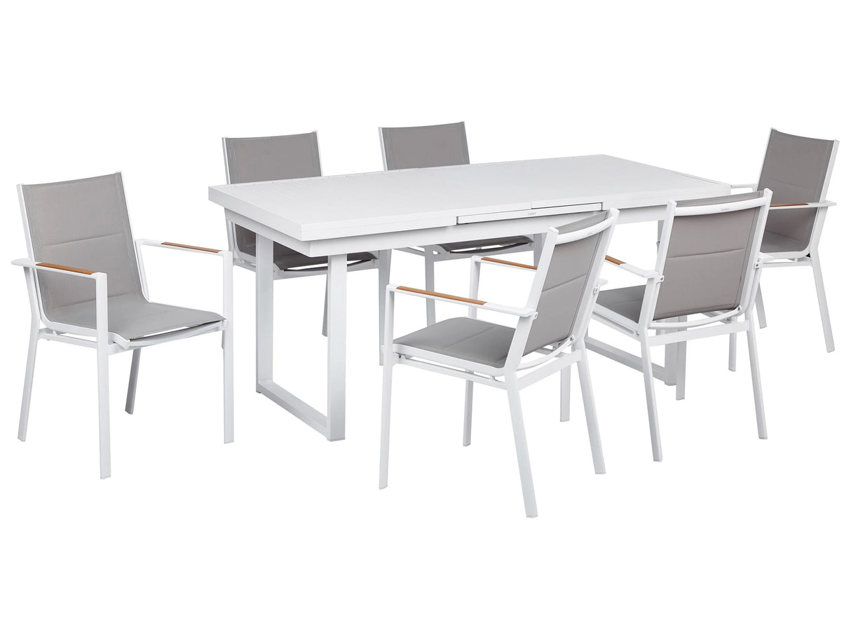 6 Seater Garden Dining Set Grey Aluminium Extending Table Chairs Outdoor Modern Design Beliani